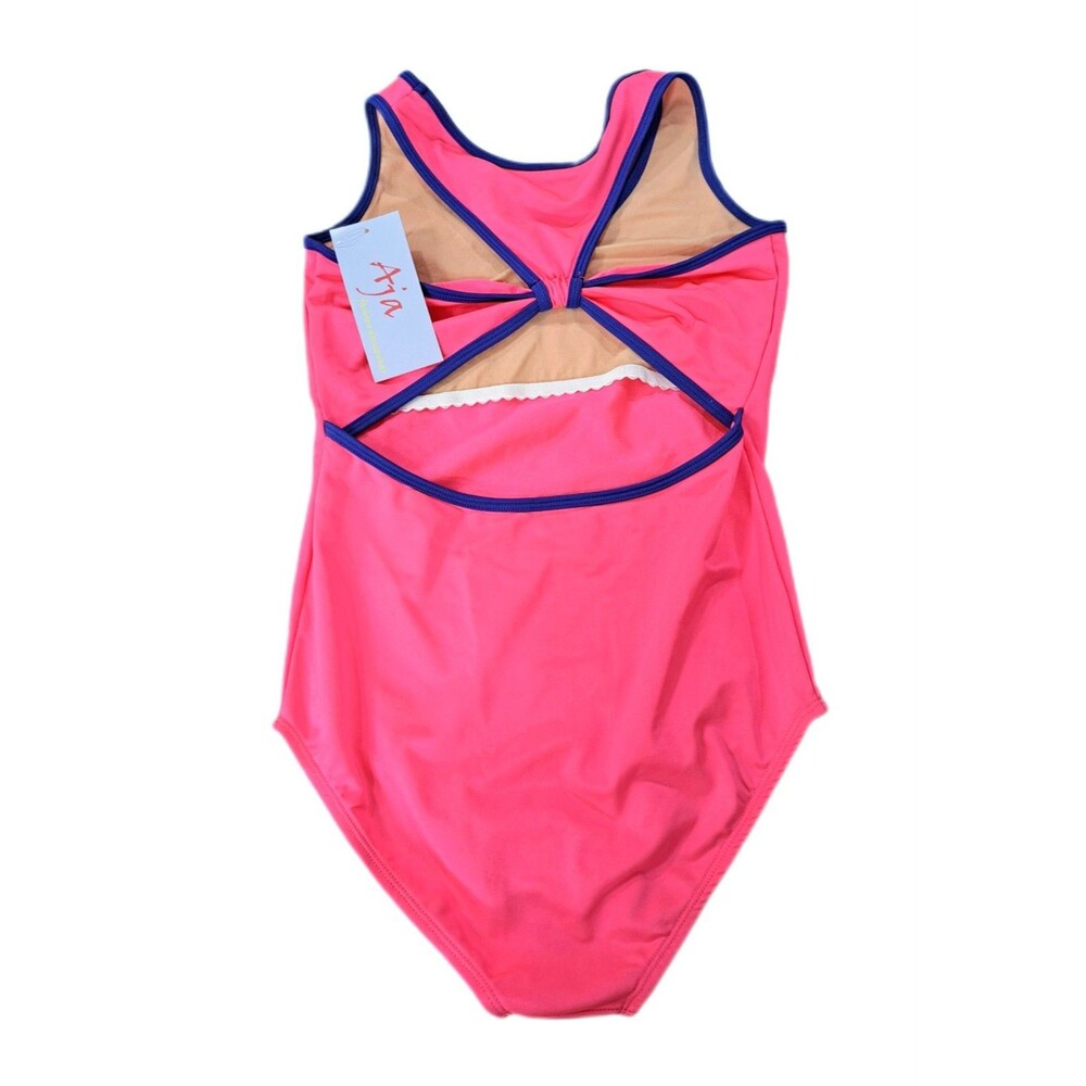Aja VTG 90s Twisted Triangle Open Back Keyhole Leotard Built-in Bra Neon Pink AS - Picture 11 of 14